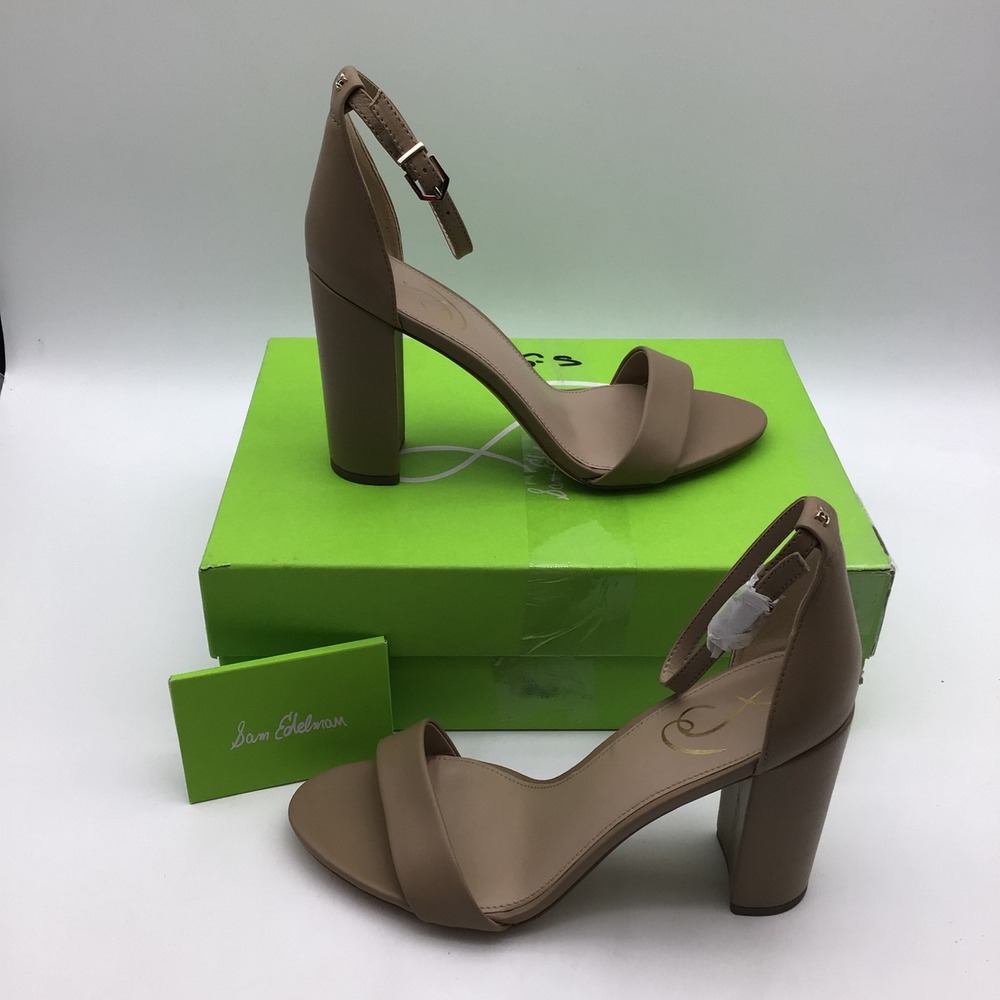 Sam Edelman Yaro Beige Leather Block Heel Sandals Womens Size 9 M NEW
